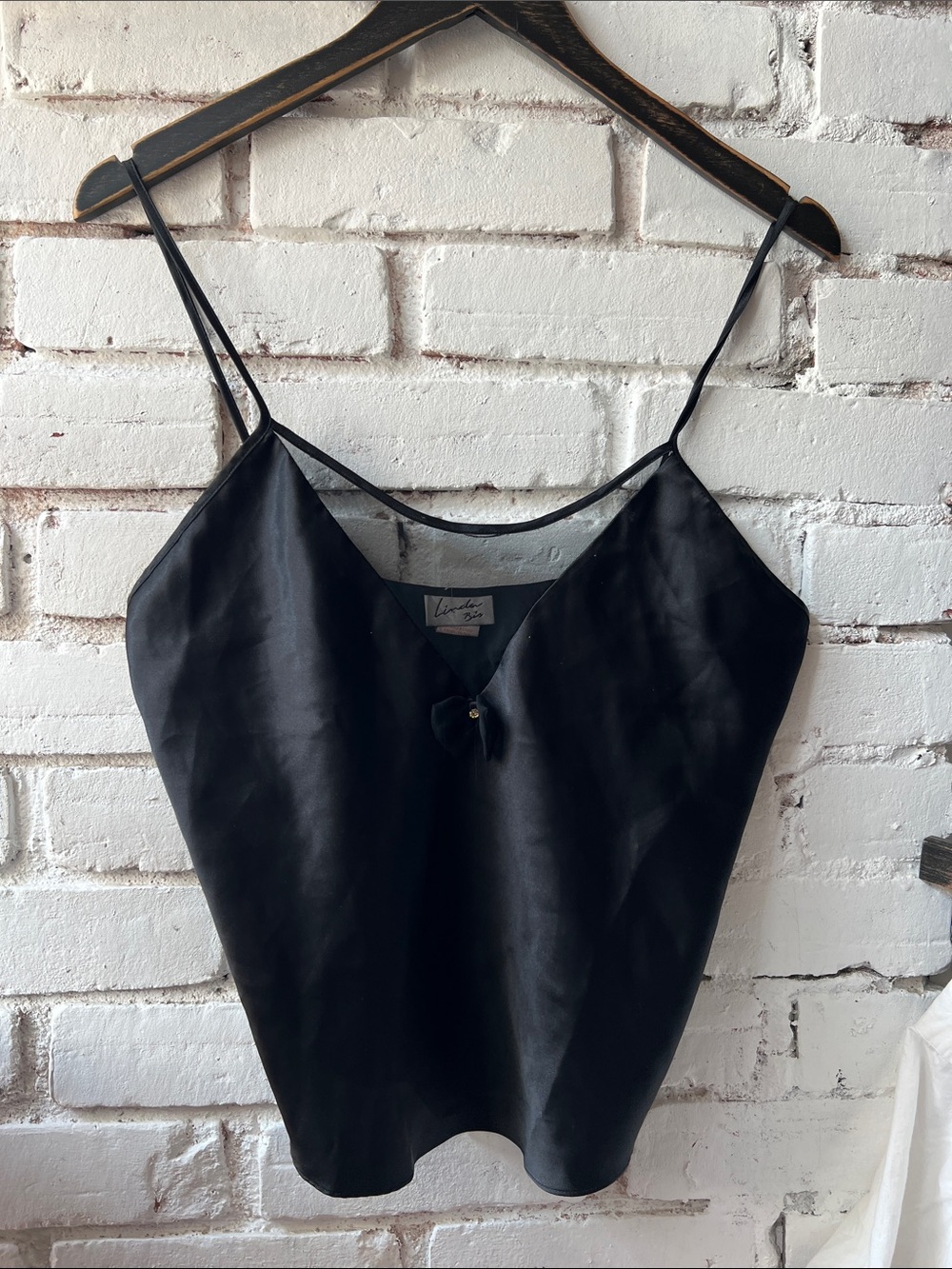 Vintage 90s Satin Cami Top with flower appliqué sheer cutout spaghetti tank top